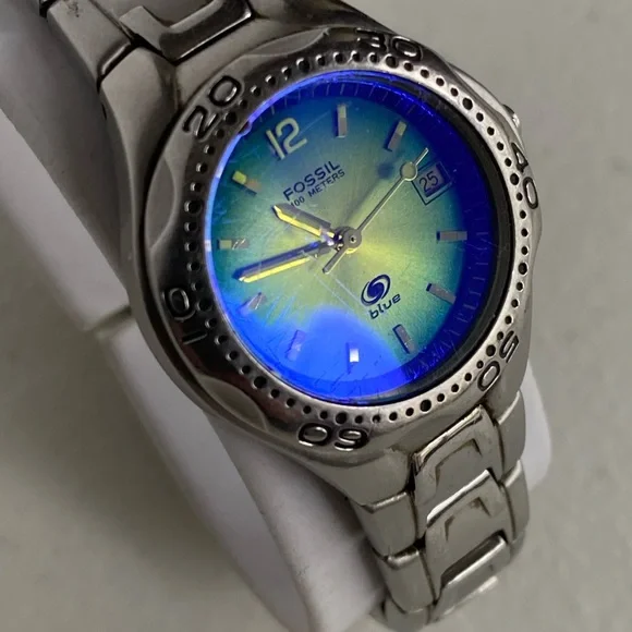 Fossil Blue Watch Blue Green Dial Silver Tone - Picture 3 of 11